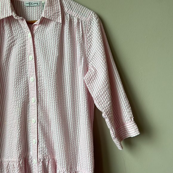 THE TOG SHOP 3/4 sleeve, drop waist, button front, pink seersucker dress size XL - Picture 5 of 6